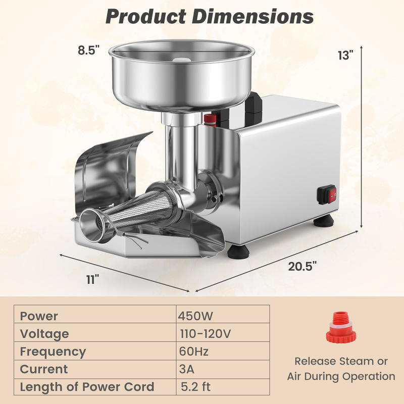 450W Electric Tomato Strainer  - Stainless Steel Strainer review and price